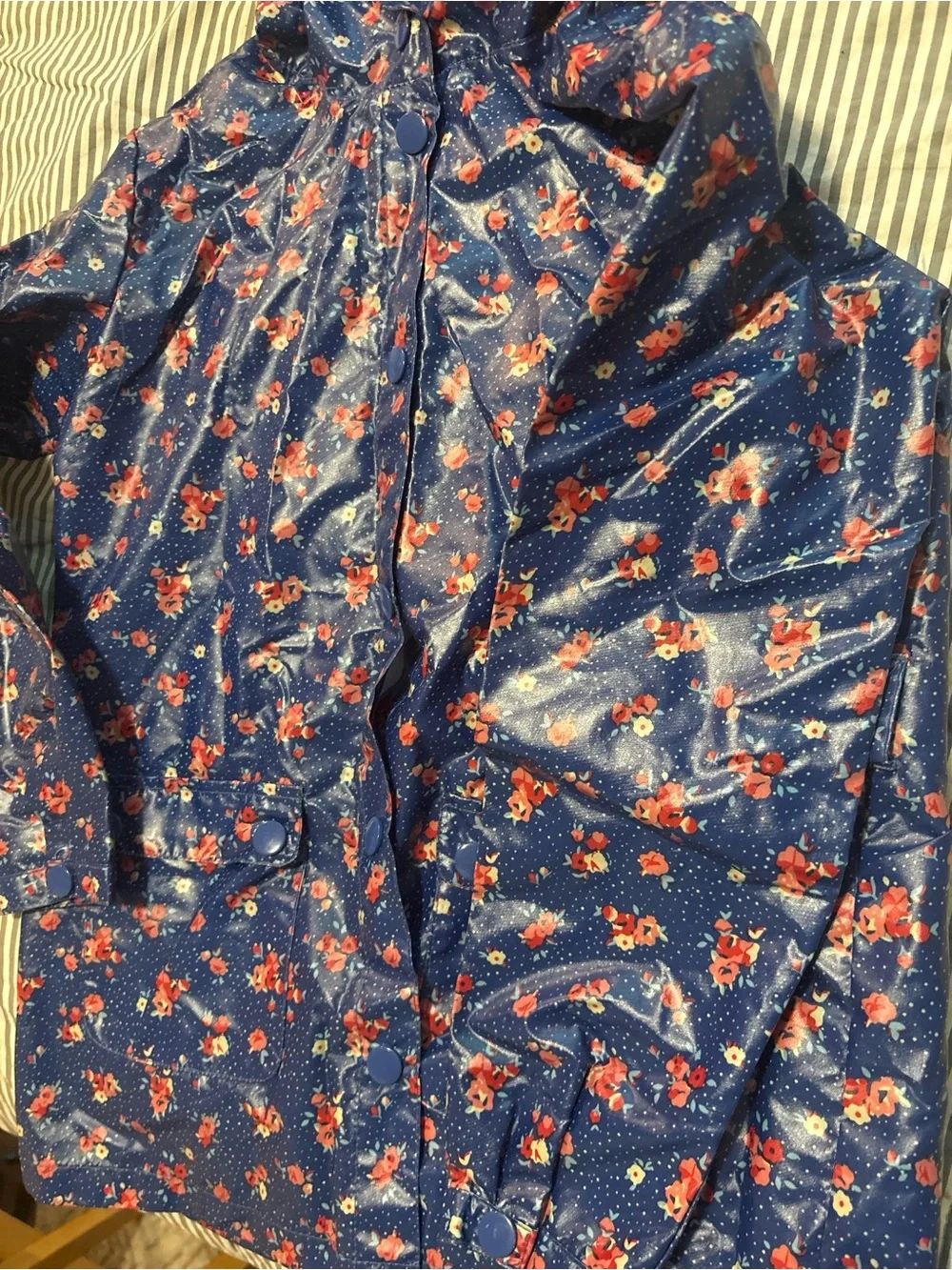 Forever 21 Navy Blue Floral Girls' Raincoat with Hood